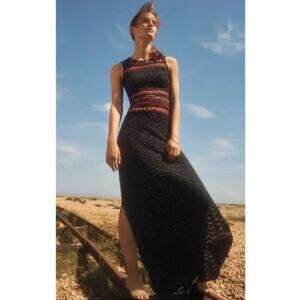 Anthropologie Cecilia Prado Rowan Black Knit Maxi‎ Sweater Dress Medium Boho